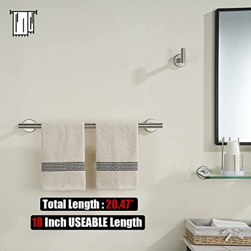 JQK Bath Towel Bar, 20.5 Inch 304 Stainless Steel Thicken 0.8mm Towel Rack Bathroom, Towel Holder Brushed Finished Wall Mount, Useable Length 18 Inch TB110L18-BN - color: Brushed, size: 20.5 Inch