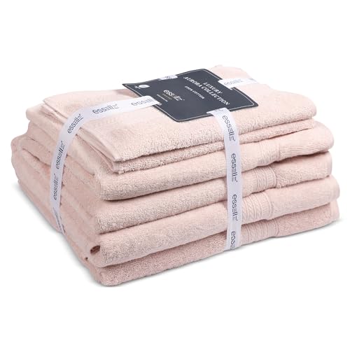 ESSELL 24/7 Aurora Collection 6 Piece Bath Towel Set, 100% Cotton, Durable, Quick Dry & Light Weight, 2 Bath Towels, 2 Hand Towels, 2 Washcloths - Blush - color: Blush