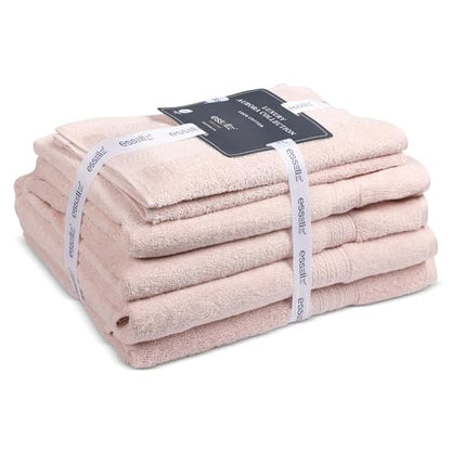 ESSELL 24/7 Aurora Collection 6 Piece Bath Towel Set, 100% Cotton, Durable, Quick Dry & Light Weight, 2 Bath Towels, 2 Hand Towels, 2 Washcloths - Blush - color: Blush