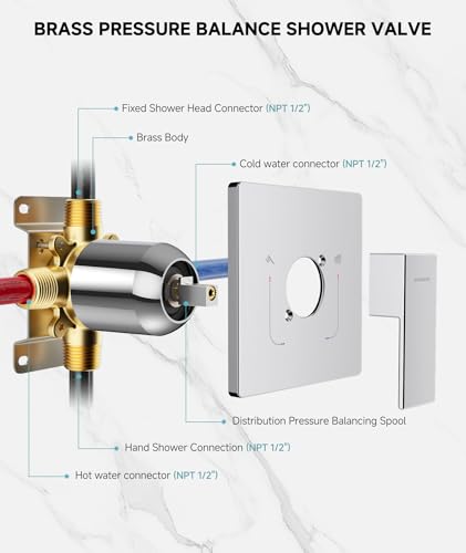 SR SUN RISE Shower Faucet Set & System - 10 Inch Rainfall Shower Head & Handle Set Wall Mounted Polished Chrome Solid Brass Valve Trim Kit Included - color: Polished Chrome, size: 10 Inch
