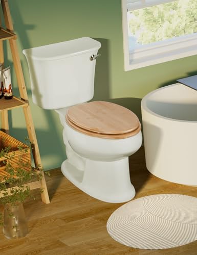 Angol Shiold ELONGATED Bamboo Wood Toilet Seat 18.5Inch | Easy to Install also Easy to Clean, Up to 400 lbs (Elongated 18.5", Natural Bamboo) - color: Non Soft-close, size: Elongated -18.5"