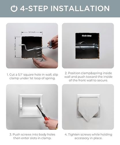FORIOUS Recessed Toilet Paper Holder for Mega Rolls, White | Stainless Steel Tissue Roll Holder Wall Mount for Bathroom Space-Saving Design, in Wall Toilet Paper Dispenser Insert - color: White