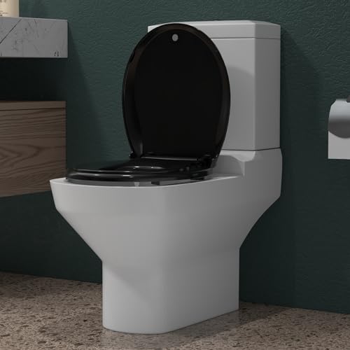 Toilet Seat with Easy Clean & Change Hinges, Quiet-Close Lid, Contoured Seat, Quick-Attach Hardware, White, 18.6"L x 14.2"W - color: Black, size: 18.6"L x 14.2"W