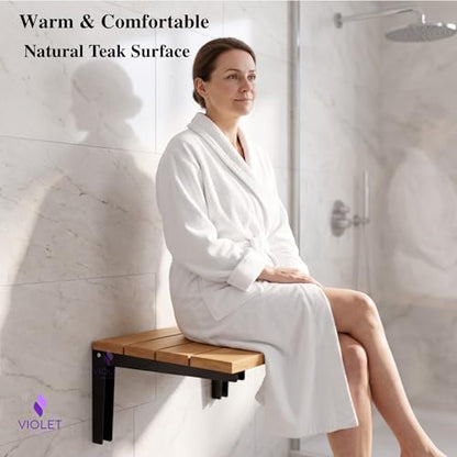 Folding Natural Color Solid Teak Wood Shower Seat, Foldable Shower Bench, Wall Mounted Folding Wooden Shower Stool, Inside Shower Handmade Fold Down Bath Seat