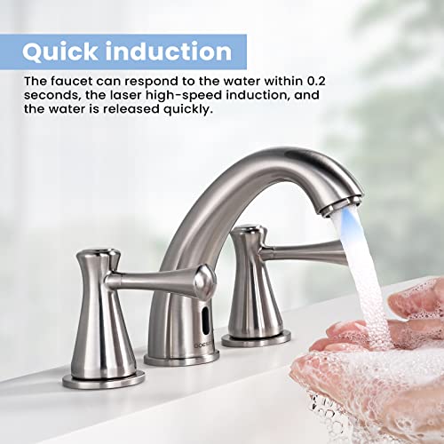 Touchless Bathroom Faucet for 3 Holes with 3 Handles, Controlling Temperature & Adjustable Water Flow, Short & Long Induction Modes, Auto Motion Sensor Brushed Nickel Bathroom Faucet Set 29180 - color: 29180Brushed Nickel