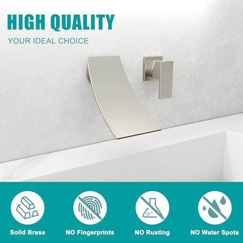 SKOWLL Wall Mount Bathroom Faucet, Brushed Nickel Bathtub Waterfall Sink Faucets, Single Handle Bathroom Lavatory Faucet - color: Brushed Nickel
