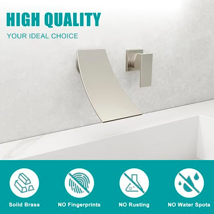 SKOWLL Wall Mount Bathroom Faucet, Brushed Nickel Bathtub Waterfall Sink Faucets, Single Handle Bathroom Lavatory Faucet - color: Brushed Nickel