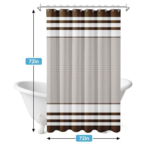 3 in 1 Shower Curtain and Liner,72 x 72 inch, Striped Brown | Blue Rustic Neutral Modern Double Layers Waterproof Fabric with See Through Top Window Open Grommet Bath Curtain - color: Brown Striped