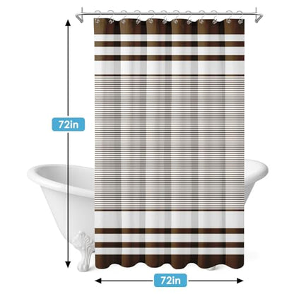 3 in 1 Shower Curtain and Liner,72 x 72 inch, Striped Brown | Blue Rustic Neutral Modern Double Layers Waterproof Fabric with See Through Top Window Open Grommet Bath Curtain - color: Brown Striped