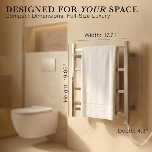 WarmlyYours Palma Heated Towel Rack, 4 Bars, Polished Steel | Wall-mounted compact electric towel warmer and dryer, plug-in or hardwired, 304 stainless steel, warms 2 towels or a robe