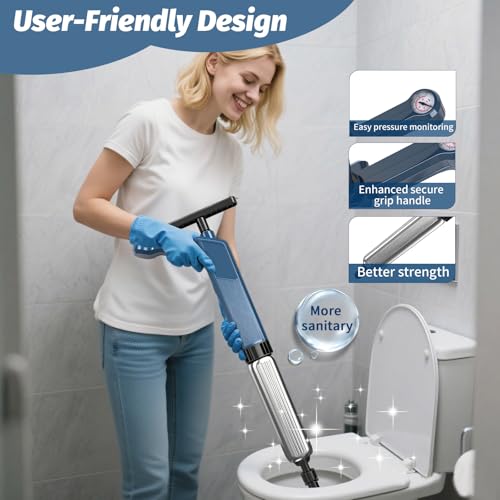 Toilet Plungers for Bathroom Heavy Duty, High Pressure Toilet Auger Air Drain Blaster with Real-Time Toilet Snake Drain Clog Remover,Toilet Unclogger Tool,Sink Shower Tubs Plumbing Clogs (Blue)