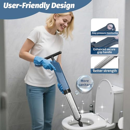 Toilet Plungers for Bathroom Heavy Duty, High Pressure Toilet Auger Air Drain Blaster with Real-Time Toilet Snake Drain Clog Remover,Toilet Unclogger Tool,Sink Shower Tubs Plumbing Clogs (Blue)