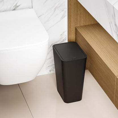 Yieach 12L Black Slim Bathroom Trash Can with Lid,3.17 Gallon Pet/Dog Proof Kitchen Trash Can,Rectangle Thin Garbage Can,Covered Waste Basket,Narrow Small Plastic Trashcan for Room,Bedroom,Office,2PCS - color: Black, size: 12L - 2 PACK