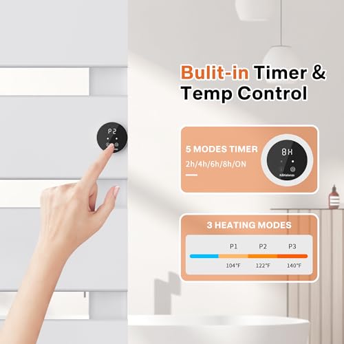 K&KALONZO Electric Towel Warmer Wall Mounted, Fast Heat in 2 Min, NTC Safety | 5 Timers & 3 Heat Levels Control, 2H Rapid Dry, Plug-In/Hardwired, Anti-Scald, Aluminum Heated Towel Rack for Bathroom, K4RW - color: White, size: 4-Bar