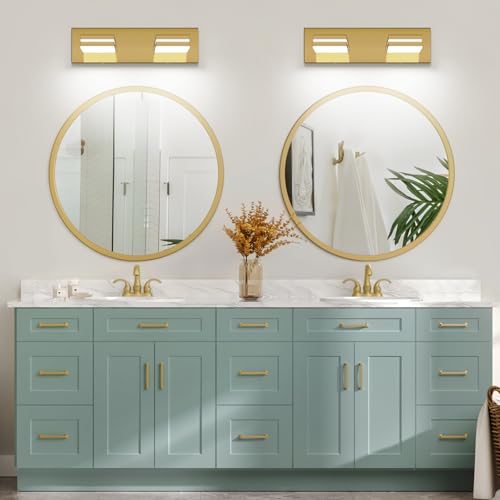 SineRise LED Modern Bathroom Vanity Light Fixtures, Modern Acrylic Bathroom Wall Lighting Fixtures Over Mirror, 2-Light, 15.5-Inch, Brass, White - color: Brass, White, size: 2-Light, 15.5-Inch