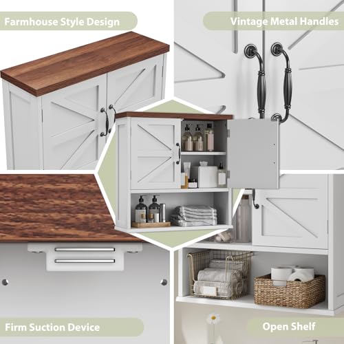 Smuxee Farmhouse Bathroom Cabinet Wall Mounted, White Medicine Cabinet with Adjustable Shelf, Bathroom Cabinet for Living Room, Laundry Room - color: White, size: Big