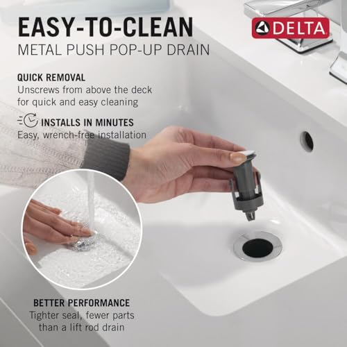 Delta Modern Matte Black Bathroom Faucet 1 Hole, Single Hole Bathroom Sink Faucet for Vanity, Metal Push-Pop Drain Assembly, Chrome 567LF-PP - color: Chrome, size: 1.2 GPM Water Flow