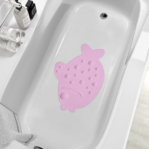 Non-Slip Bathtub Mat ZHICHENG Soft Rubber Bathroom Bathmat with Strong Suction Cups (Pink) - color: Pink