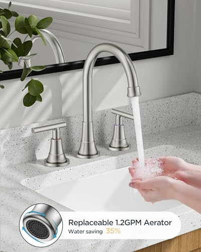 FORIOUS Brushed Nickel Bathroom Faucet 3 Holes, Widespread Bathroom Faucets | 8 Inch Widespread Bathroom Faucet 3 hole Vanity and 4 Inch Bathroom Faucet Centerset 2 Hole for B2B Commercial, Spare Aerator - color: Stainless Steel, style: Modern
