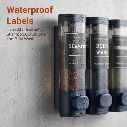 Shampoo and Conditioner Dispenser,Shower Soap Dispenser 3 Chamber No Drill Wall-Mounted for Bathroom & Hotel Leak-Proof Pumps, for Thick Liquids Like Conditioner - 1050ML High Capacity, Dark Blue - color: Dark Blue