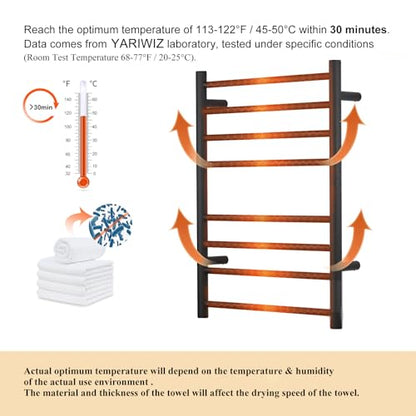(1 Pack Yariwiz) Electric Towel Warmer for Bathroom Wall Mounted Drying Rack Plug-in Electric Heated Towel Rack Stainless Steel Round 8 Bars Bath Towel Heater Black - size: Size 2