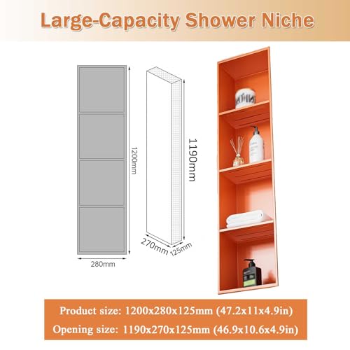 Stainless Steel Shower Niche Wall Insert Recessed Double Shelf Shower Storage for Bathroom Living Room, 70x28x12.5cm, Orange - color: 4 Layer