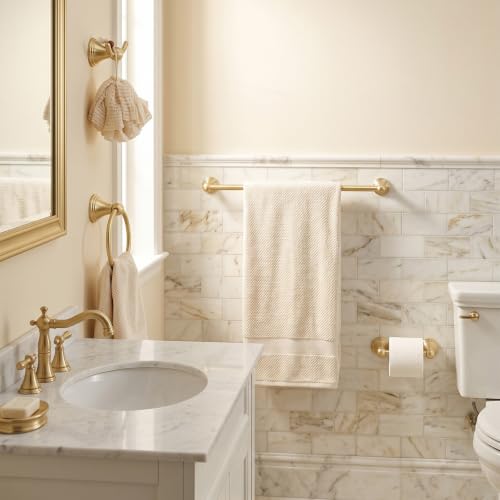 4-Piece Bathroom Hardware Accessories Kit, Zynuhmo Brushed Gold Towel Bar Set Wall Mounted with 20'' Towel Bar, Towel Ring & Toilet Paper Holder, Robe Hook Set Fixtures for Modern Farmhouse Bathroom - color: Brushed Gold