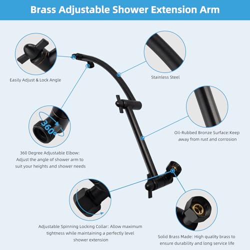 Hibbent All Metal 16'' Shower Head Extension Arm, Oil Rubbed Bronze | Solid Brass Adjustable Shower Arm with Lock Joint, Flexible Height & Angle, Universal Connection Shower Head Extender - color: Oil Rubbed Bronze, size: 16 Inch