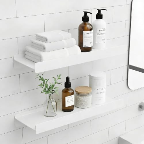 Small Shelves for Wall, Metal Floating Shelves Wall Mounted with Lip for Storage No Wobble, Heavy Duty Wall Shelves for Bathroom/Kitchen/Bedroom/Small Spaces, White 12 inch 2 Pack - color: White, size: 12 inch 2P
