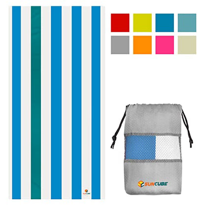 SUN CUBE Microfiber Beach Towel Quick Dry with Carry Bag, Blue 60x30 Inch | Quick dry sand free microfiber towel, lightweight packable swim towel for beach, pool, camping, cruise, travel - color: Blue, size: 60.00" x 30.00"