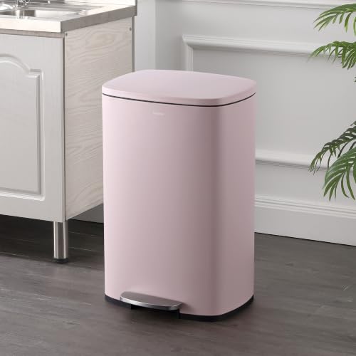 happimess Connor 2-Piece Iron Trash Can, Blush Pink | 13.2 And 1.3 Gallons, Rectangular, Soft-Close Lid, Step Pedal, 20 Liners, 26" And 12" Height - color: Blush Pink