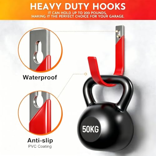 Heavy Duty Metal Garage Hooks Wall Mount 2 Pack, Garage Hanger Utility Storage Hooks for Outside, Hose Rack Suitable for Garage,Garden and Yard,Red - size: Medium