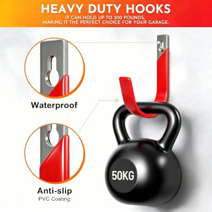 Heavy Duty Metal Garage Hooks Wall Mount 2 Pack, Garage Hanger Utility Storage Hooks for Outside, Hose Rack Suitable for Garage,Garden and Yard,Red - size: Medium