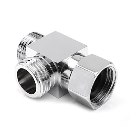 1/2" Brass Chrome 3 Way Diverter, Hose Fitting Tee, T Shape Adapter Connector for Angle Valve Hose, Bath Shower Arm, Toilet Bidet Sprayer Faucet - color: chome