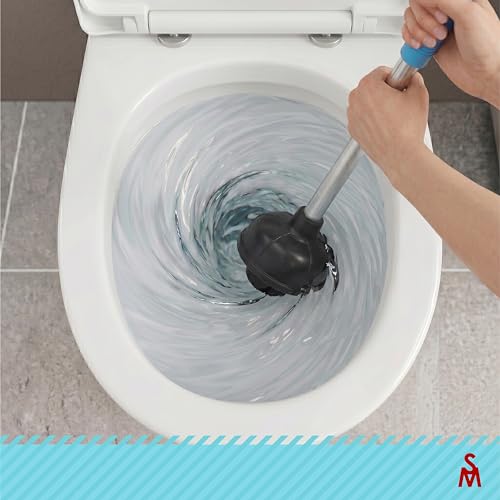 SteadMax Heavy Duty Toilet Plunger, Rubber Cup, Steel Handle, Blue (3 Pack) - color: 3 Pack - Blue Handle