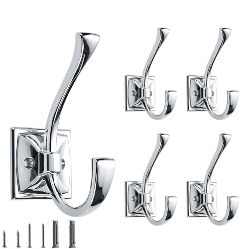 5 Pack Decorative Heavy Duty Towel Hooks for Hanging Robe Double Polished Chrome Coat Hooks Wall Mounted with Screws for Key, Towel, Bags, Cup, Hat - color: Polished Chrome