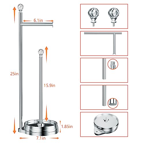KASUNTO Toilet Paper Holder for Bathroom, Heavy Weighted Metal Free Standing Toilet Paper Holder Stand with Crystal Ball, Toilet Paper Roll Stand for Bathroom Accessories - color: E- Polished Chrome