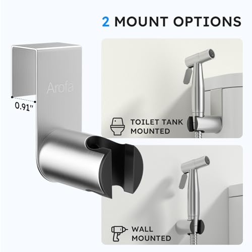 Arofa Handheld Bidet Sprayer, Bidet Attachment for Toilet, Brushed Nickel | Adjustabel Water Flow, Leak-Free Hose, 7/8" T-valve, Fits Two-Piece Toilet, Feminine/Baby Wash, Easy Install, Stainless Steel - color: Brushed Nickel, size: 1 Pack