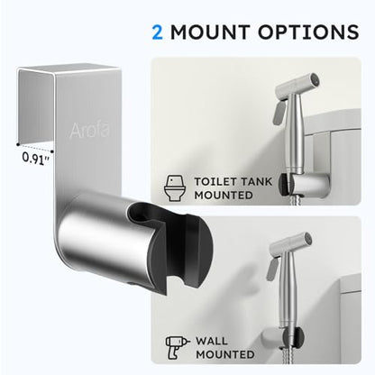 Arofa Handheld Bidet Sprayer, Bidet Attachment for Toilet, Brushed Nickel | Adjustabel Water Flow, Leak-Free Hose, 7/8" T-valve, Fits Two-Piece Toilet, Feminine/Baby Wash, Easy Install, Stainless Steel - color: Brushed Nickel, size: 1 Pack