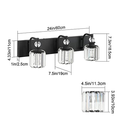 Ralbay Black Crystal Bathroom Lights Fixtures 3 Light Crystal Bathroom Vanity Lights Fixtures Over Mirror Modern Matte Black Bath Wall Lights - color: Black, size: 24 inch