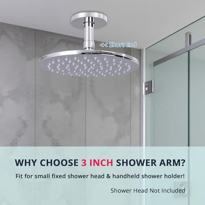 Straight Shower Arm with Flange, Ceiling Mount 3 Inches Rain Shower Head Arm Extension Replacement with Anti-Scratch Escutcheon Plate, DOLGABA Polished Chrome - color: Round Polished Chrome 3 Inch