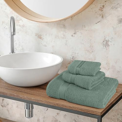 Belizzi Home Ultra Soft 3 Pack Cotton Towel Set, Contains a Bath Towel 28x55 inch, a Hand Towel 16x24 inch & a Wash Coth 12x12 inch, Ideal Everyday use, Compact & Lightweight - Jade - color: Jade, size: 3 Pack Towel Set