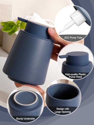 INGOFIN Ceramic Foaming Soap Dispenser -14 oz Foam Hand Soap Dispenser Bathroom, Modern Refillable Dish Wash Bottle for Kitchen with Large Pump, Matte Blue - color: Blue-foam
