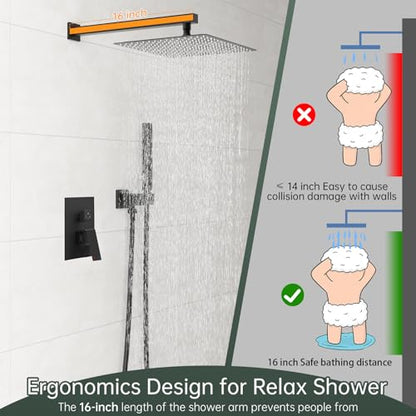 Hoimpro 12'' Rain Shower Head Shower Faucet Set with Handheld Sprayer Black | Stainless Steel Rainfall Shower Head, Shower System Fixture Combo, Square, High Pressure Vlave Trim Kit, Wall Mounted, Matte - color: Matte Black