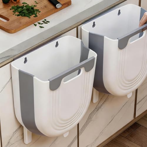Collapsible Waste Bin for Kitchen, Kitchen Trash Can, Wall Mounted Waste Bin for Kitchen & Bathroom, Grey - color: Grey