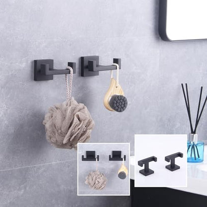 GERZWY Matte Black Bathroom Double Towel Hook Stainless Steel Coat/Robe Clothes Hook for Bath Kitchen Modern Hotel Style Wall Mounted 2 Pack AG1417B-BK - color: Black