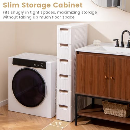 6-Drawer Narrow Storage Cabinet, Slim Rolling Cart (7.5"x16.5"x43") | Mobile Plastic Cart Container | Pull Handles & Built-in Wheels | For Living Room, Kitchen, Bathroom, Office - size: 7.5"x16.5"x43" (6 Drawer)