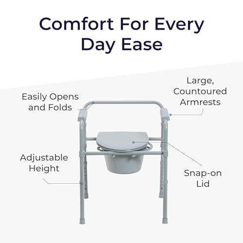 Drive Medical Folding Bedside Commode, Adjustable Height, Supports 350 lb - color: Grey