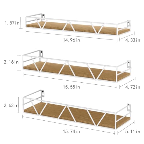 Floating Shelves Set of 3, Wood Wall Shelf, Farmhouse Shelf for Bedroom | Wall Mounted Floating Shelf for Living Room, Bedroom, Bathroom, Kitchen, Office - color: White