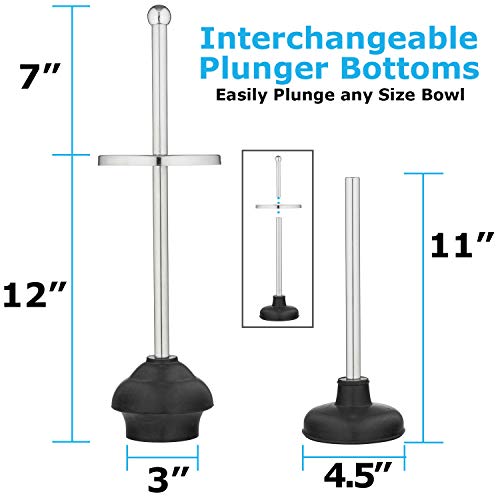 Blue Donuts Toilet Brush and Plunger Set with Holder, Modern Chrome Bathroom Accessories Toilet Plunger and Toilet Bowl Brush Combo - color: Chrome